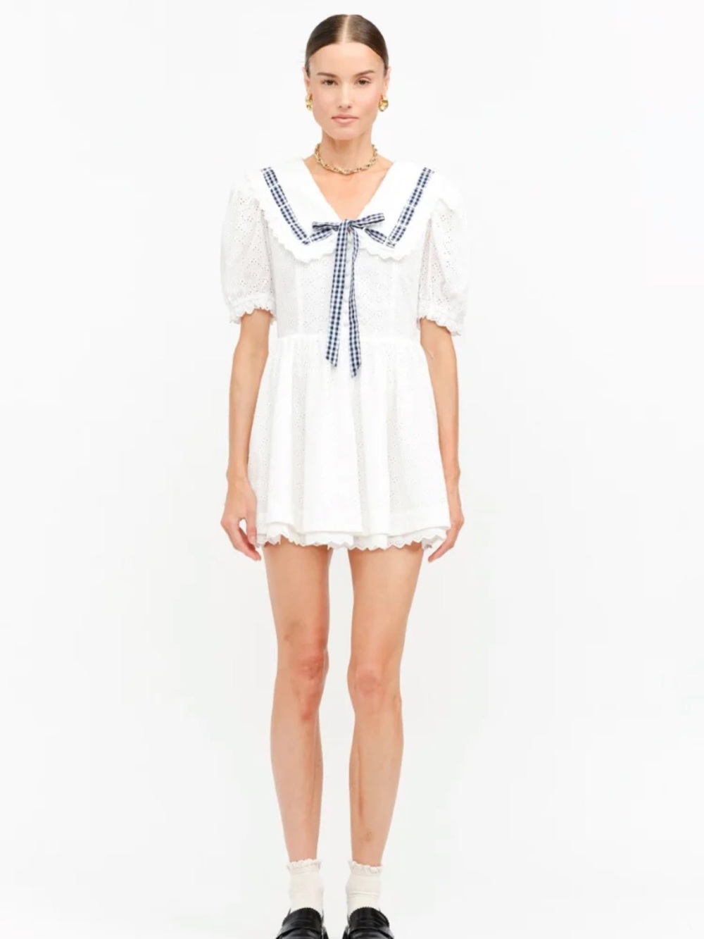 NWT Confetè Sofie the Label White Eyelet Sailor Dress with Gingham Bow